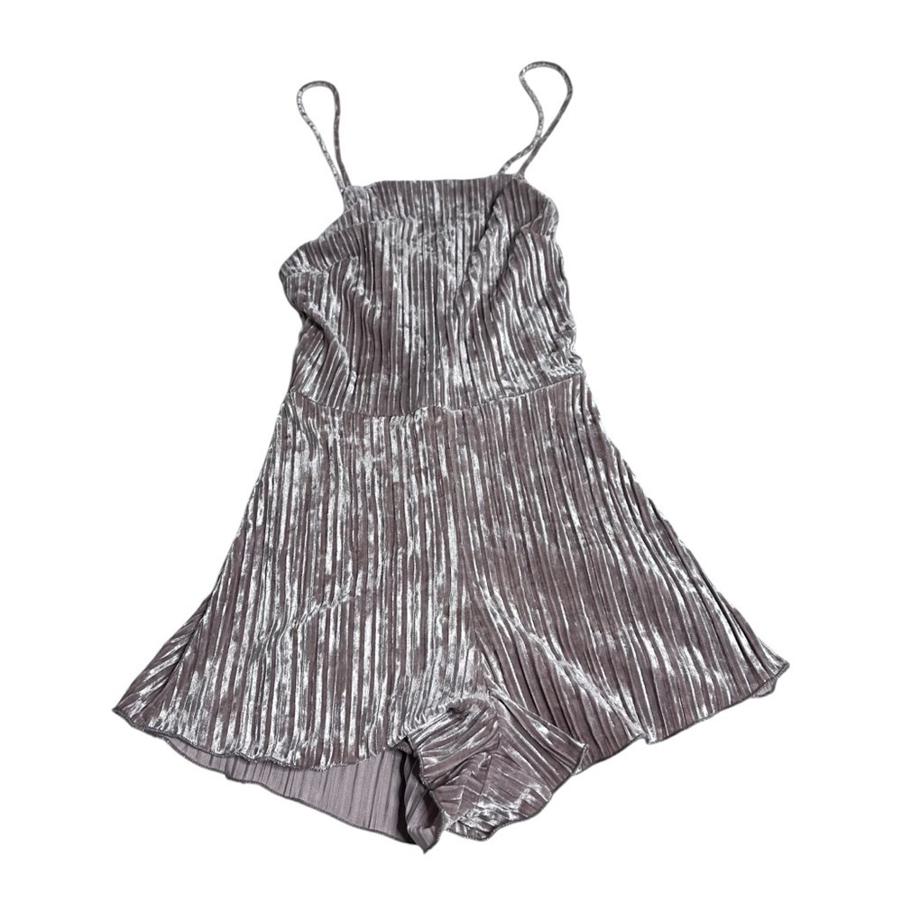 Honey Belle Taupe Ribbed Velvet Fabric Mini Romper Jumper Sleeveless Lined Small